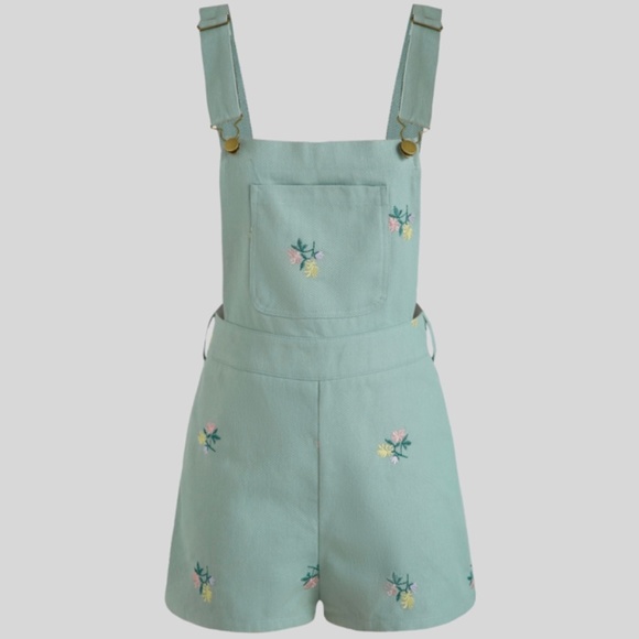 Cider Pants - Floral Green Embroidery Romper